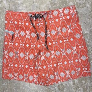 Patagonia Wavefarer Board Shorts Mens 33‎ Orange Swim Trunks Hawaiian Geometric